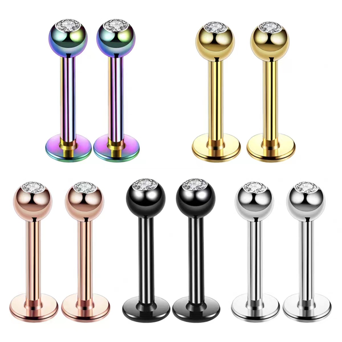 Body Jewelry Earrings - 16G Surgical Steel Ball Top CZ