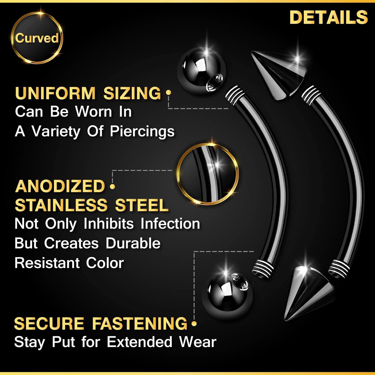 32pc/set Surgical Steel Curved - Body Jewelry Vertical Labret review and price