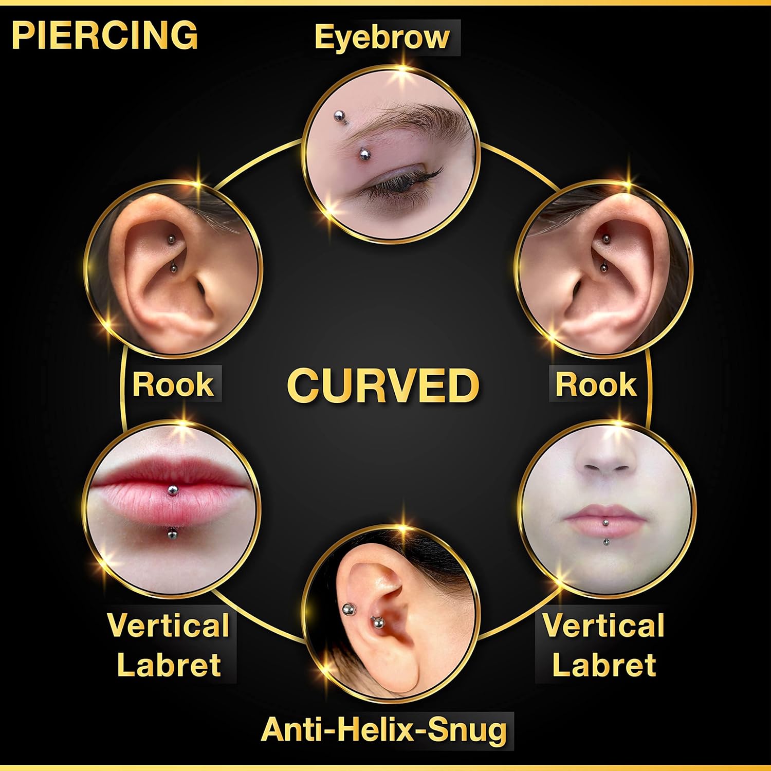 32pc/set Surgical Steel Curved - Body Jewelry Vertical Labret review and price
