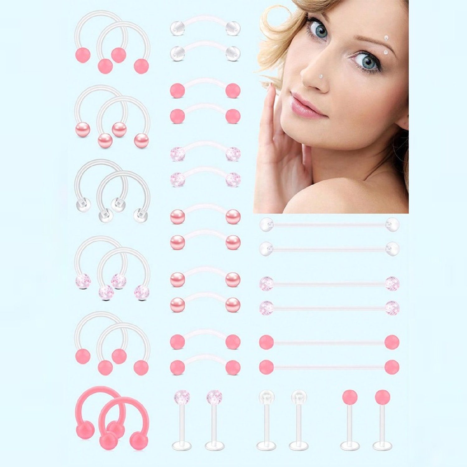 12pcs Clear Pink Industrial Pi - Body Jewelry Vertical Labret review and price