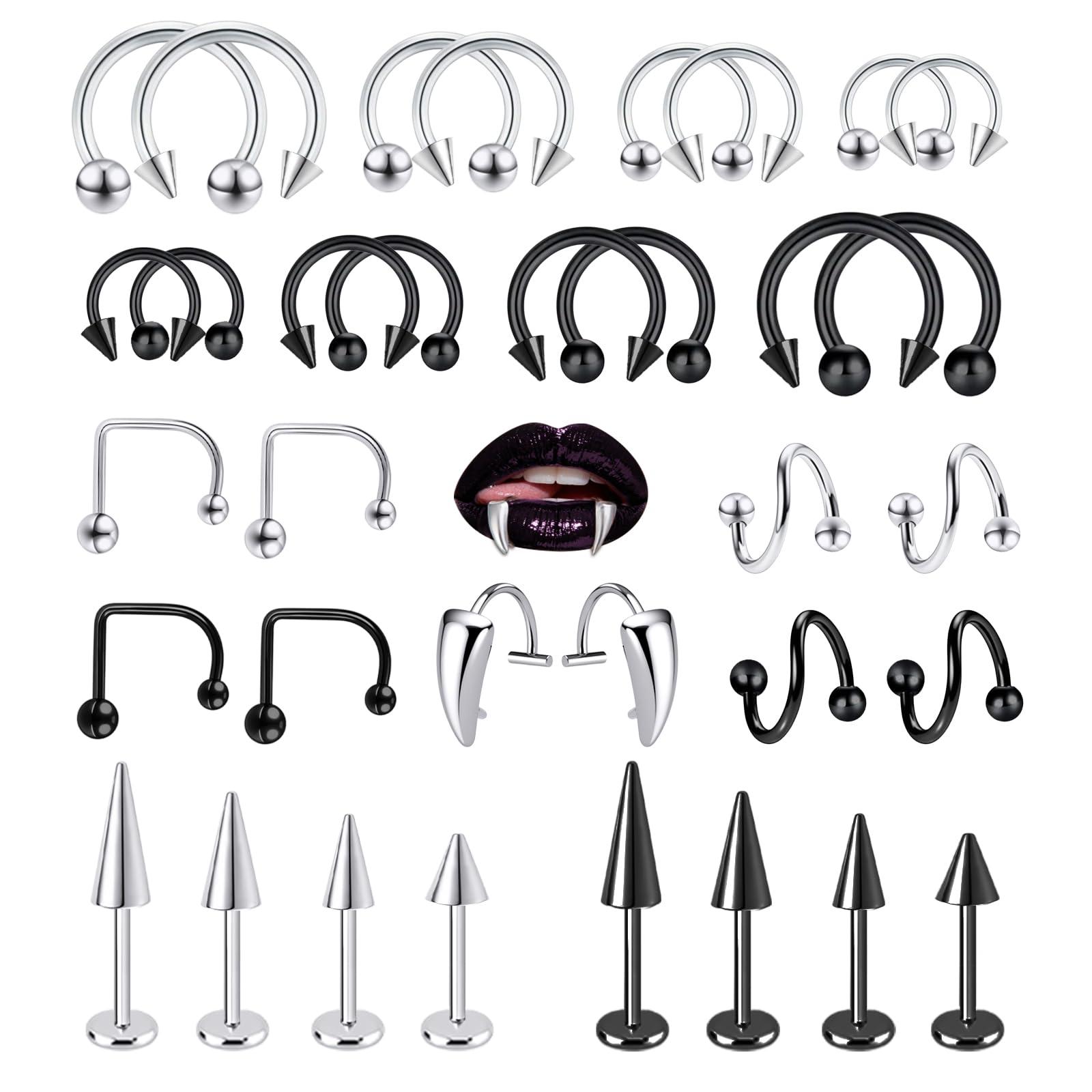 34pcs/Set 16G Snake Bite Pierc - Body Jewelry Vertical Labret review and price