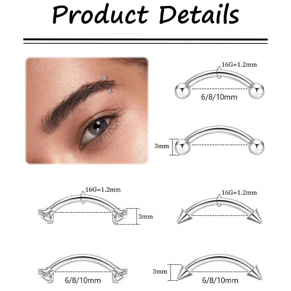 6pcs 16G Stainless Steel Small - Body Jewelry Vertical Labret review and price