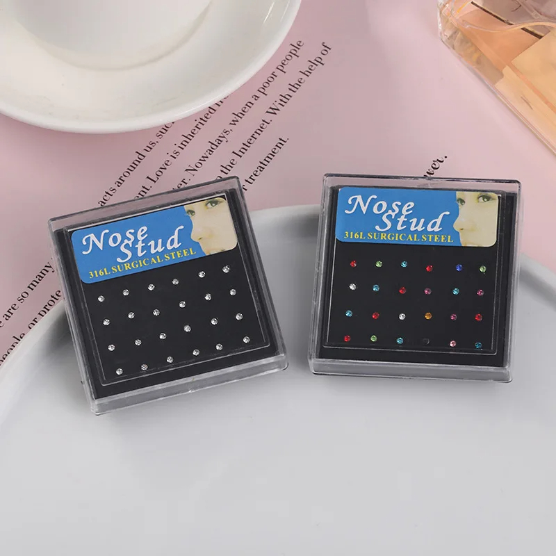 24pcs/box Crystal Nose Ring St - Body Jewelry Jewelry Box review and price