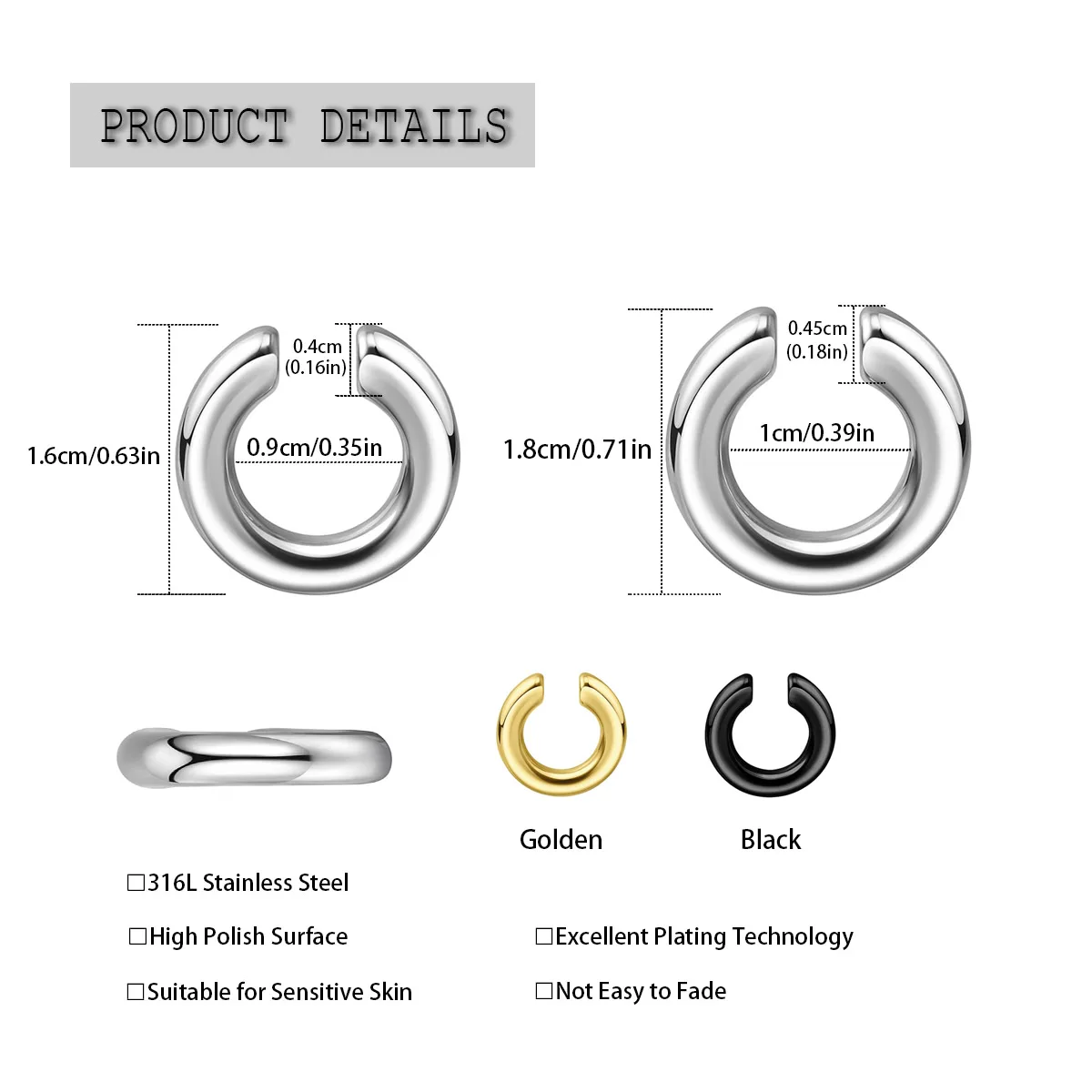 1pc Exaggerated C-Shaped Non-P - Body Jewelry Earrings review and price