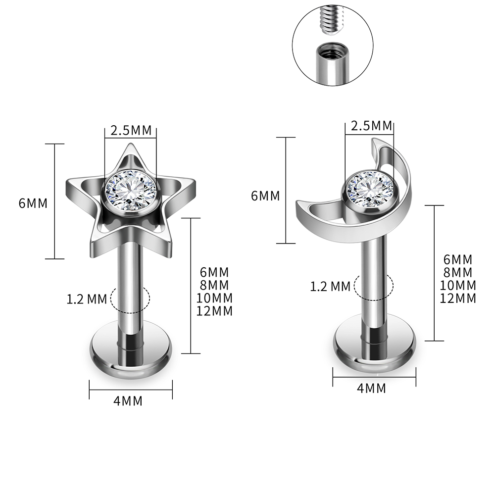 G23 Titanium Star Moon Labret  - Body Jewelry Vertical Labret review and price